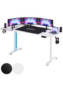 Casaria® Höhenverstellbarer Schreibtisch Weiß 160x75x118cm + Mousepad