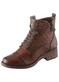 Mustang Shoes Schnürstiefelette, mit Innenreißverschluss braun 38 cognac-used Flache Stiefelette mit edler Prägung