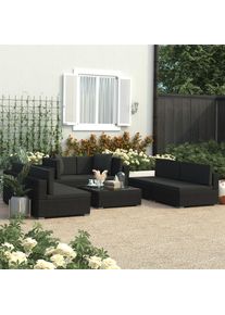 vidaXL 7-tlg. Garten-Lounge-Set Schwarz mit Auflagen Poly Rattan