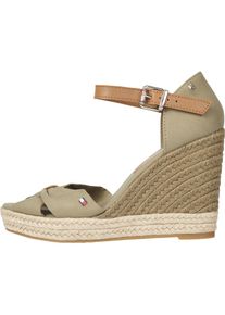 Tommy Hilfiger High-Heel-Sandalette »BASIC OPENED TOE HIGH WEDGE«, mit dezenter Flagstickerei grün 38 khaki Sandalette mit verstellbarem Riemchen