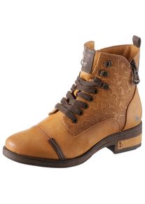 Mustang Shoes Schnürstiefelette, mit Innenreißverschluss gelb 41 curry-used Flache Stiefelette mit edler Prägung