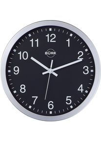 Orologio a muro in plastica ABS, argento, &Oslash; 300 mm, quadrante nero, orologio radiocontrollato, a partire da 3 pz.