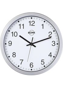 Horloge murale en plastique ABS coloris argent, Ø 300 mm, cadran blanc, horloge radio-pilotée, 3 pièces et +