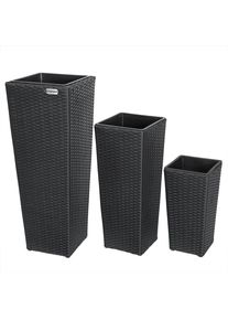 Casaria® Polyrattan Blumentopf 3er-Set Schwarz