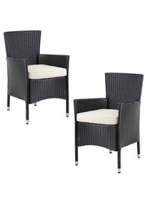 Casaria® Polyrattan Gartenstuhl 2er-Set Schwarz/Creme stapelbar