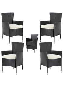 Casaria® Polyrattan Gartenstuhl 4er-Set Schwarz/Creme stapelbar