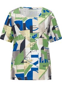 Damen Kurzarmshirt marine-apfel-bedruckt