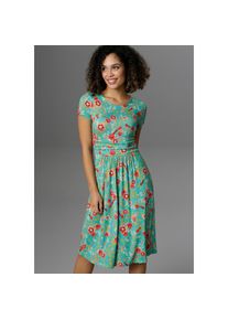 Aniston SELECTED Sommerkleid, mit aufgedruckten Blumen, Schmetterlingen und Vögeln grün 40 N-Gr smaragd-rot-dunkelrot-orange-weiß-hellorange...
