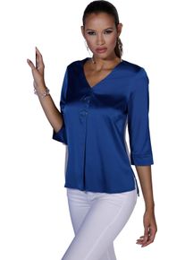 Damen Satinbluse mit Schmuck-Element royalblau