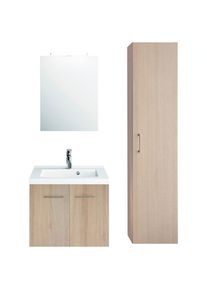 Allibert Badmöbel-Set »Fast Pack 95, Esche«, (4 St.), Rahmenloser Spiegel mit LED-Beleuchtung braun