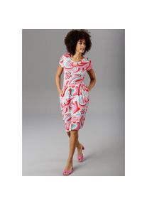 Aniston SELECTED Sommerkleid, in Knallfarbe bunt 46 N-Gr rot-türkis-pink-rosa-weiß Damenkleid mit grafischem Blumendruck und sommerlicher Knallfarbe!
