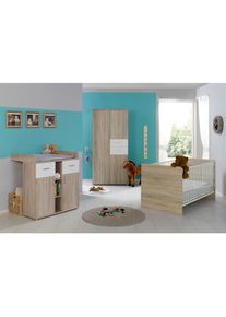BMG MÖBEL Babyzimmer-Komplettset »Maxim«, (Set, 3 St., Bett + Wickelkommode + 3-trg. Schrank), Bett + Wickelkommode + 3-trg. Schrank weiß Eiche...