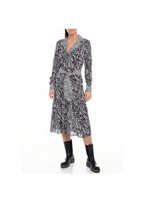 Replay Blusenkleid, mit Animal-Print, in leichter Chiffonqualität schwarz-weiß M N-Gr schwarz-weiß gemustert Midi-Kleid mit Animal-Print von Replay