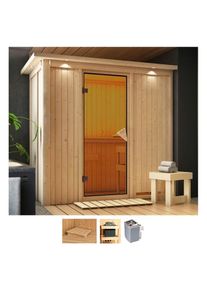 Karibu Sauna »Vada«, (Set), 4, 5-kW-Ofen mit integrierter Steuerung beige naturbelassen