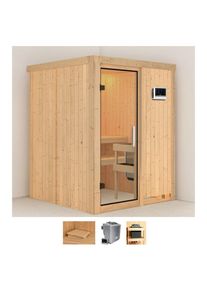 Karibu Sauna »Norma«, (Set), 4, 5-kW-Bio-Ofen mit externer Steuerung beige naturbelassen