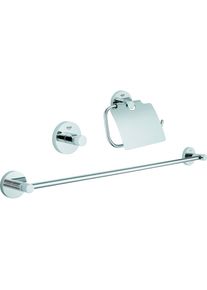 Grohe Badaccessoire-Set »Essentials Bad Set 3 in 1«, (3 tlg.), Badetuchhalter, Bademantelhacken und Toilettenpapierhalter mit Deckel grau chrom
