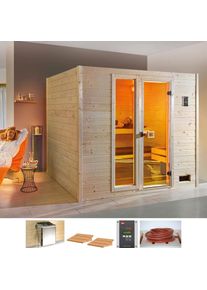 Weka Sauna »Lars Trend 3 Bio«, 7, 5 kW Bio-Kombiofen mit ext. Steuerung beige natur