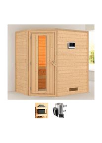 Karibu Sauna »Calla«, (Set), 3, 6-kW-Plug & Play Ofen mit externer Steuerung beige naturbelassen