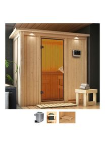 Karibu Sauna »Vada«, (Set), 4, 5-kW-Ofen mit externer Steuerung beige naturbelassen