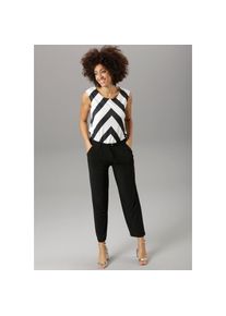 Aniston SELECTED Overall, mit Gummizug und Bindeband schwarz-weiß 34 N-Gr Damenjumpsuit mit weitem, geradem Beinverlauf