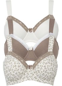 BH mit Bügel mit femininem Druck (3er Pack) in braun, Grösse 100B, 100% Baumwolle, bonprix