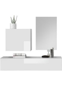 Lc Garderoben-Set »Infinity«, (3 St.) weiß Weiss Hochglanz Lack Garderobenschrank (Hängewürfel 1trg.), Garderobenschrank (Hängeelement mit Klappe),...