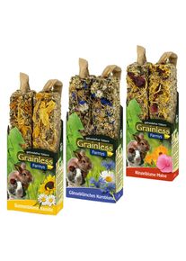 6x 2 Sticks (3 Sorten je 140 g) Farmy's Grainless Mixed Pack JR FARM für Kleintiere