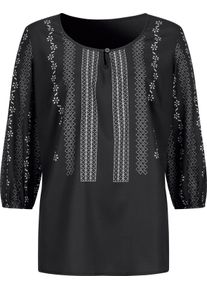 Damen Schlupfbluse mit Tropfen-Ausschnitt schwarz-steingrau