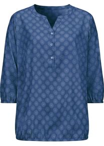 Damen Schlupfbluse jeansblau-ecru-bedruckt
