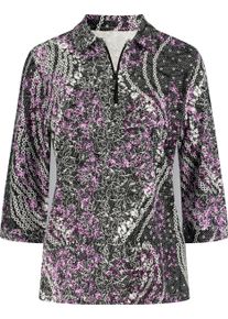 Damen Poloshirt mit individuell ausfallendem Druckmuster orchidee-schwarz-bedruckt