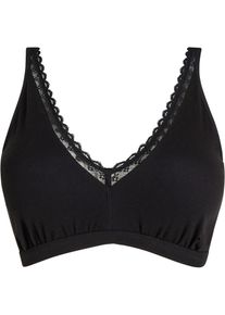 Geripptes Bralette mit Bio-Baumwolle und Spitze in schwarz, Grösse 38, 95% Baumwolle, bonprix