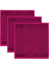 Möve MÖVE Waschlappen »Bamboo Luxe 3er Set Waschhandschuh«, (3 tlg.), mit seidig glänzenden Bordüren lila berry