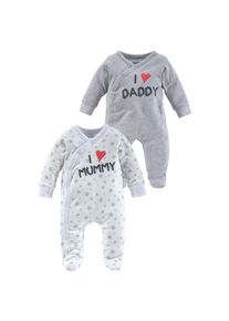 Klitzeklein Schlafoverall »I love Mummy / I love Daddy«, (Packung, 2 tlg., 2er-Pack), aus Bio-Baumwolle, Baby-Overalls grau 50/56 N-Gr...