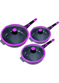 King Pfannen-Set »Click-Grip«, Aluminiumguss, (Set, 3 tlg.), abnehmbarer Griff, Induktion lila beere/schwarz