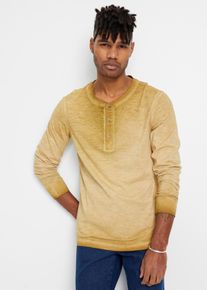 Henleyshirt aus Bio-Baumwolle in gewaschener Optik Langarm in beige, Grösse 64/66 (3XL), 100% Baumwolle, bonprix