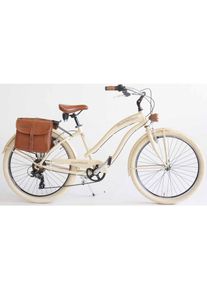 VENICE - I LOVE ITALY Cruiser »CRUISER Sun on the beach LADY«, 6 Gang, Kettenschaltung, (Set, 2 tlg., mit Doppeltaschen) beige Fahrrad