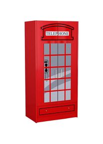 Vipack Kinderkleiderschrank »London«, Schrank im Look einer Londoner Telefonzelle mit Schublade rot