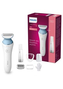 Philips Elektrokörperrasierer »SatinShave Advanced BRL166/91«, 3 St. Aufsätze, nass oder trocken, inkl. Gesichtshaartrimmer, Handschuh, Tasche weiß...