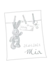 UNICADE Babydecke &raquo;&reg; Hase&laquo;, Bandeinfassung, Mischgewebe, Schriftzug grau