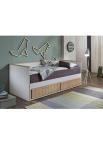 Relita Funktionsbett, mit Lattenrost, Schubkästen und Auszug auf 180x200 cm weiß Weiß lackiert/Buche massiv natur lackiert