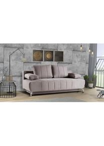 WERK2 Schlafsofa »Troya«, 2-Sitzer Sofa und Schlafcouch mit Federkern & Bettkasten grau