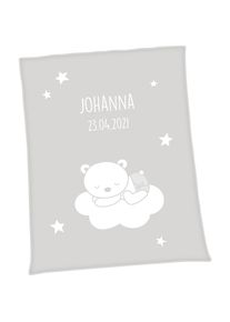 UNICADE Babydecke »® Bär auf Wolke«, Bandeinfassung, Mischgewebe, Schriftzug grau