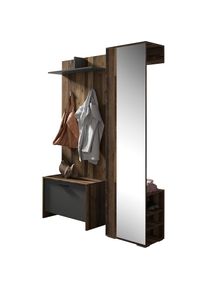 ByLiving Garderoben-Set »Ben«, (3 St.) grau Old Wood / Anthrazit Hochschrank, Wandpanel, Sitzbank
