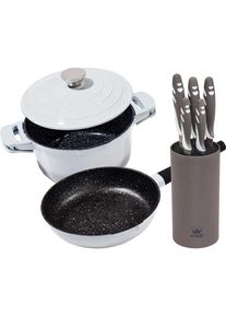 King Topf-Set »Shine Grey«, Aluminiumguss, (Set, 8 tlg.), Induktion, (Schmortopf, Pfanne, Messerblock) grau