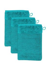 Möve MÖVE Waschlappen »Bamboo Luxe 3er Set Waschhandschuh«, (3 tlg.), mit seidig glänzenden Bordüren blau ocean