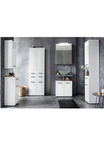 TRENDTEAM Badmöbel-Set »Skin«, (Set, 3 St.), Spiegelschrank mit LED-Beleuchtung, Hochschrank und Waschbeckenschrank weiß weiß matt/weiß Hochglanz