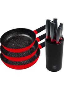 King Pfannen-Set »Shine Red«, Aluminiumguss, (Set, 3 tlg.), Induktion, mit 6-teiligem Messerblock rot