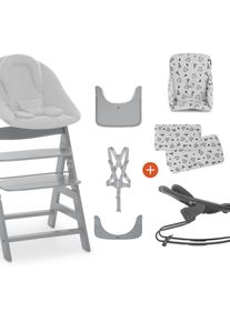 hauck Hochstuhl »Alpha+B All inclusive Set, grey, Motiv nordic grey«, inkl. Essbrett, Babywippe, Sitzverkleinerer, Hochstuhlauflage grau grey