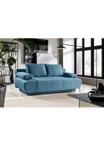 WERK2 Schlafsofa »Troya«, 2-Sitzer Sofa und Schlafcouch mit Federkern & Bettkasten blau hellblau