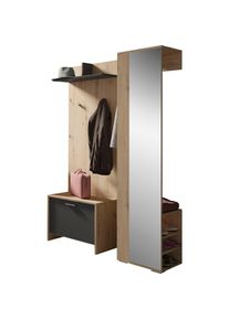 ByLiving Garderoben-Set »Ben«, (3 St.) grau Artisan Eiche / anthrazit Hochschrank, Wandpanel, Sitzbank